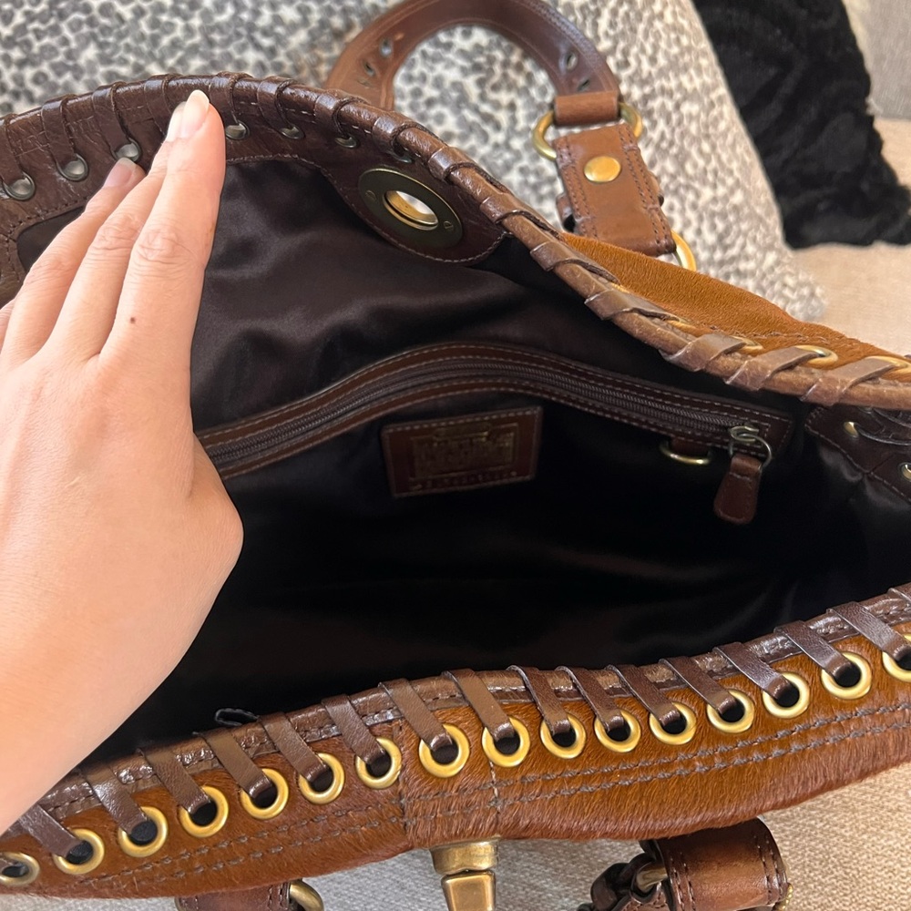Coach Rare Limited Chelsea Abbey Calf Hair Satchel Brown Leather Laced Bag - Picture 5 of 11